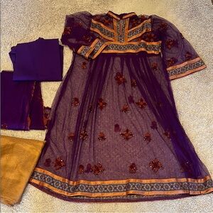 Salwar Kameez Purple and Orange Embroidered